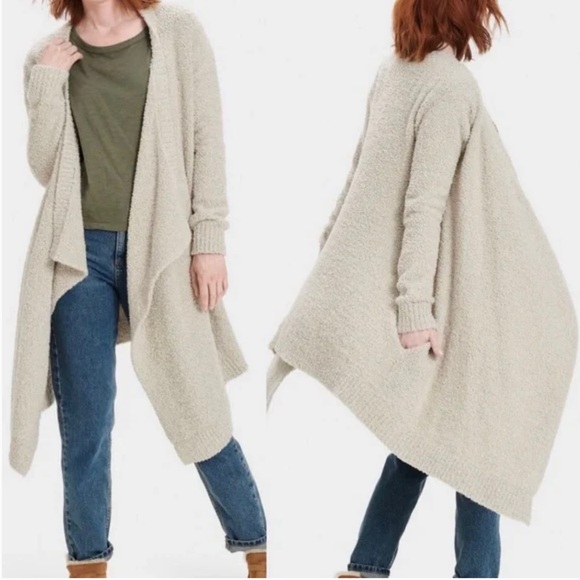 UGG Sweaters - UGG Tan Grey Driftwood Cozy Fluffy Phoebe Open Drape Wrap Cardigan Sweater